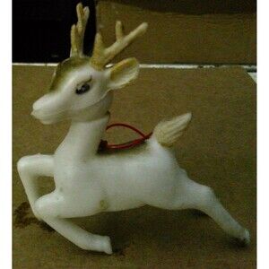 Vintage Reindeer White Soft Plastic Poseable Head Ornament  1960's